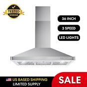 36 In Ducted Wall Mount Range Hood Open Box Stainless Steel Push Controls