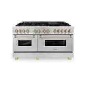 Zline Autograph 60 Dual Fuel Range Stainless Steel With Polished Gold Accent