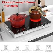 Electric Cooktop 2 Burner Portable Electric Stove Top Knob Control 110v 2400w