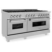 Zline 60 Dual Fuel Range Oven Gas Electric Stainless Brass Burners Ras Sn Br 60