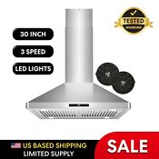 30 In Ductless Island Mount Range Hood Touch Control Stainless Steel Open Box 