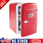 6 Can Mini Cooler Compact Portable Refrigerator W Car Adapter Single Door Red