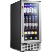 15 Inch Beverage Refrigerator Built In Wine Cooler Mini Fridge Clear Glass Door