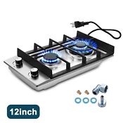 Gas Cooktop 12in Dual Burners Stainless Steel Ng Lpg Convertible Kitchen Hob