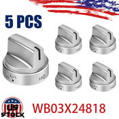 5 Pack Burner Control Stove Cooktop Oven Range Knob Replacements For Ge Silver 