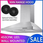 30in Wall Mount Range Hood 450cfm Kitchen Exhaust Stove Fan Ducted Ductless Vent