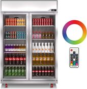 Commercial Refrigerator Beverage 2 Glass Doors Upright Display Cooler 39 Cu Ft