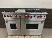 Wolf R486c 48 Pro Gas Range Oven 6 Burners Grill Stainless Red Knobs