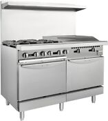 48 Natural Gas Range Stove With 2 Standard Oven 4 Burners 24 Griddle Cooktop