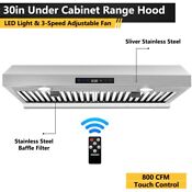 30in Under Cabinet Kitchen Range Hood 800cfm 3 Speed Remote Touch Control W Leds