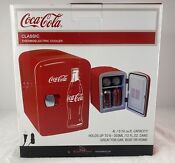 Coca Cola Classic 4l Mini Fridge W 12v Dc And 110v Ac Cords 6 Can Portable