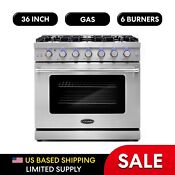 36 In Gas Range 6 Burners Convection Oven In Stainless Steel