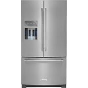 Kitchenaid Krff707ess 26 8 Cu Ft French Door Refrigerator W Exterior Ice And