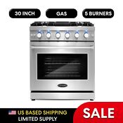 30 In Gas Range 5 Burners Convection Oven Storage Drawer In Stainless Steel