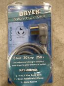 6 3 Wire Dryer Cord 30 Amps 6 Ft